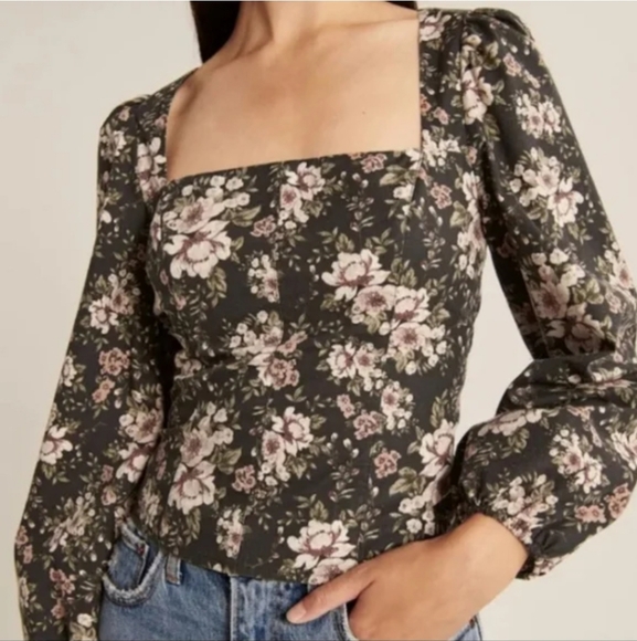 Abercrombie & Fitch Tops - Abercrombie and Fitch Boho Corset Style Floral Square Neck Longsleeve Top XL